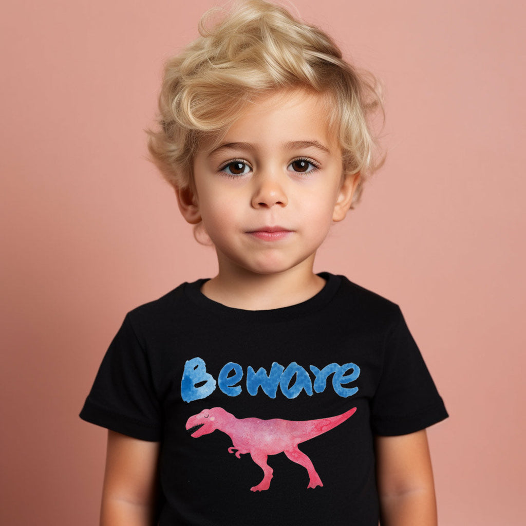Pink Dino Beware Iron on Fabric Heat Transfer DTF-143