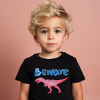 Pink Dino Beware Iron on Fabric Heat Transfer DTF-143