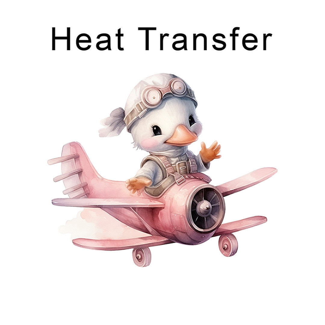 Pink Duck Plane Iron on Fabric Heat Transfer DTF-165