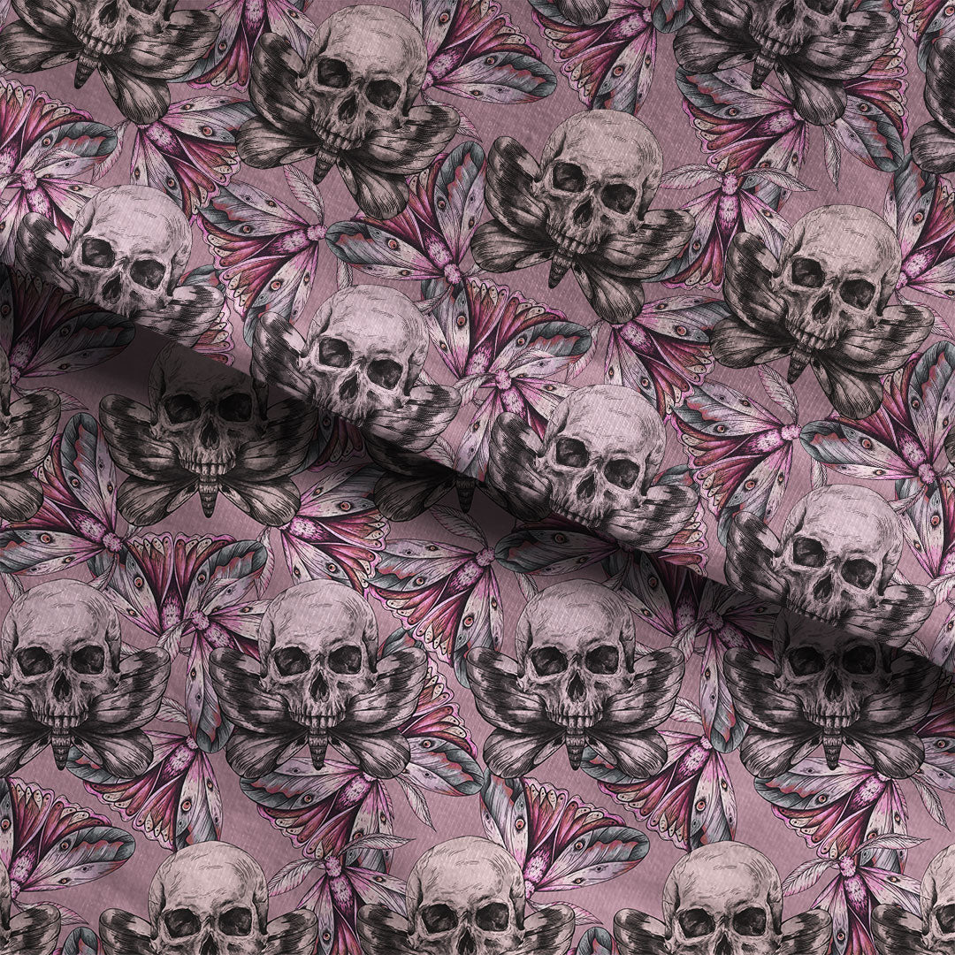 Pink Moth Skull Fabric
