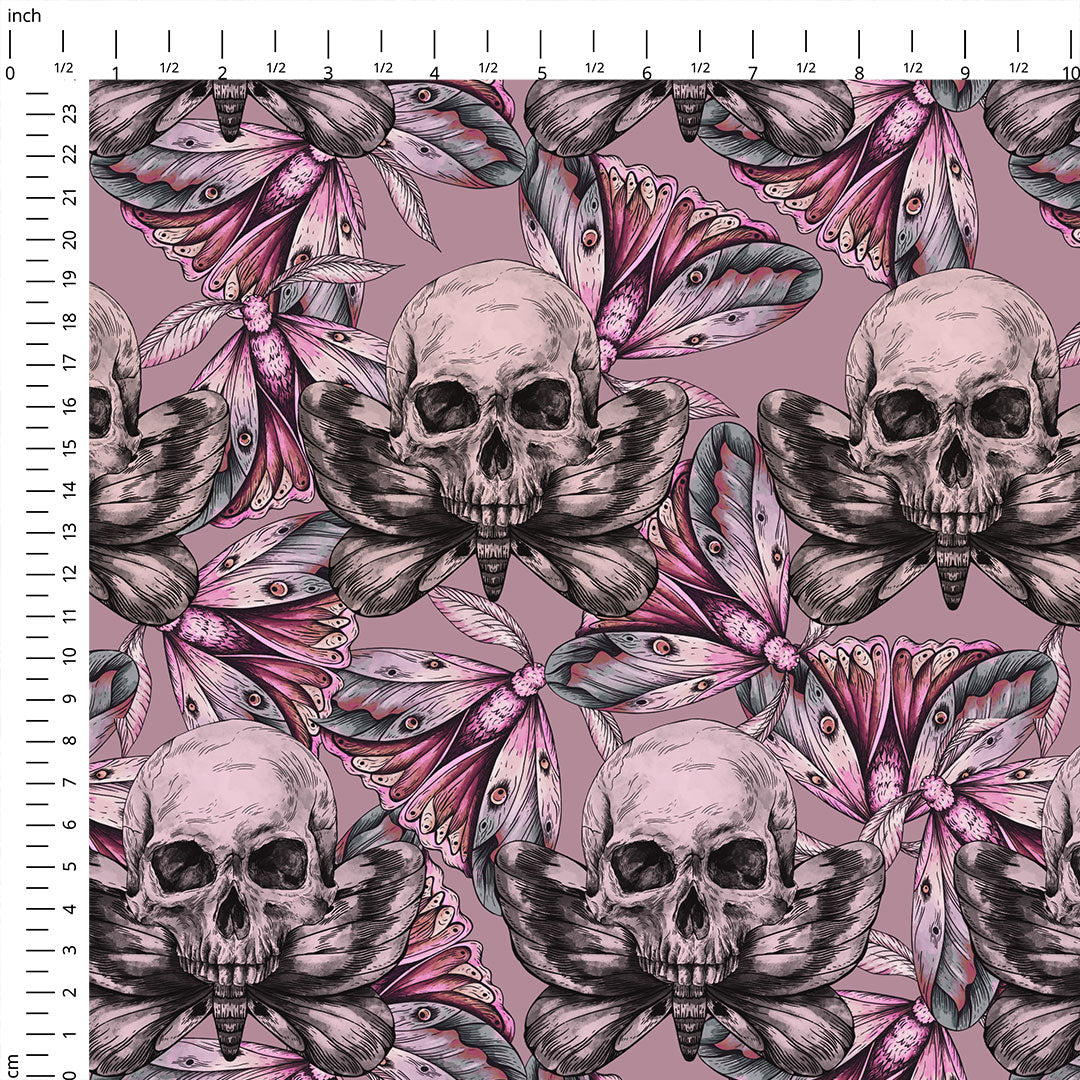 Pink Moth Skull Fabric