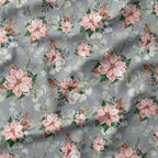 Pink Poinsettia Grey Fabric