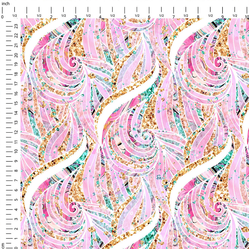 Mermaids Pink Waves Fabric