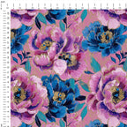 Pink and Blue Peonies Fabric