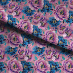 Pink and Blue Peonies Fabric