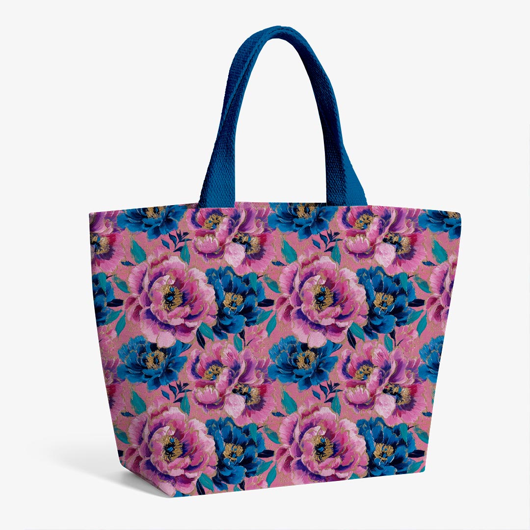 Pink and Blue Peonies Fabric