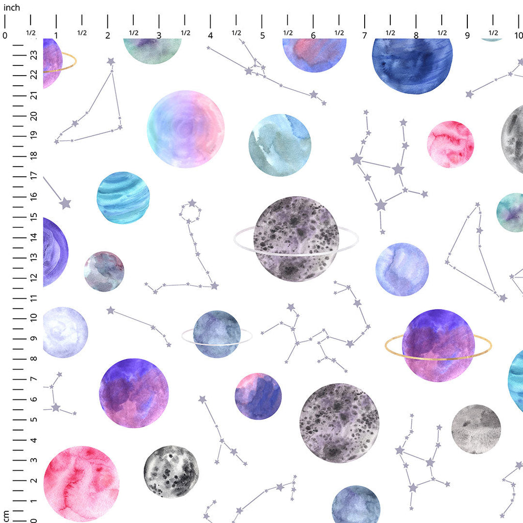 Planets White Fabric