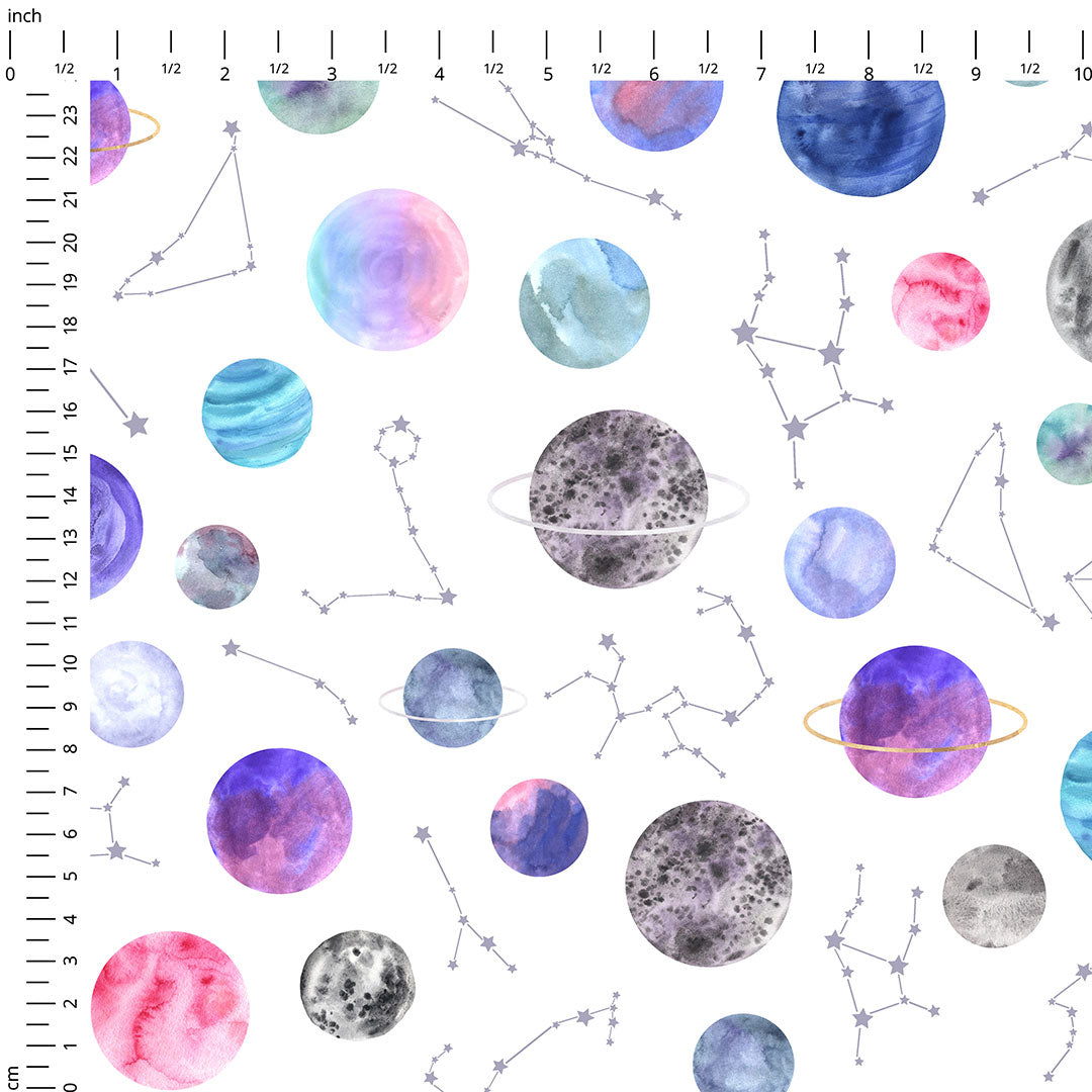 Planets White Fabric