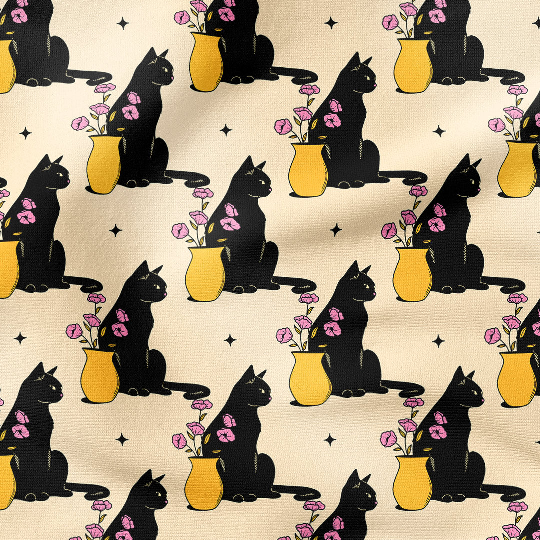Playful Cat Cream Fabric