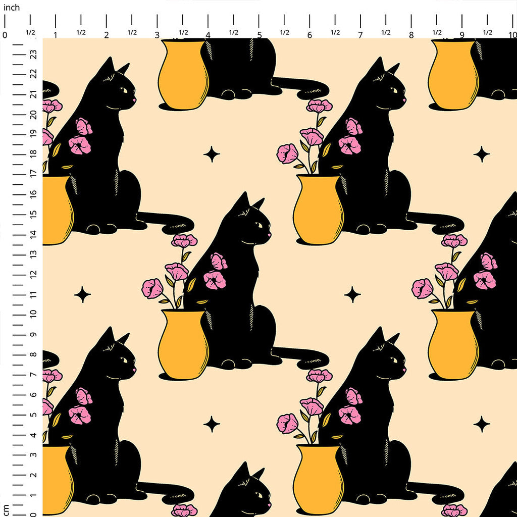 Playful Cat Cream Fabric