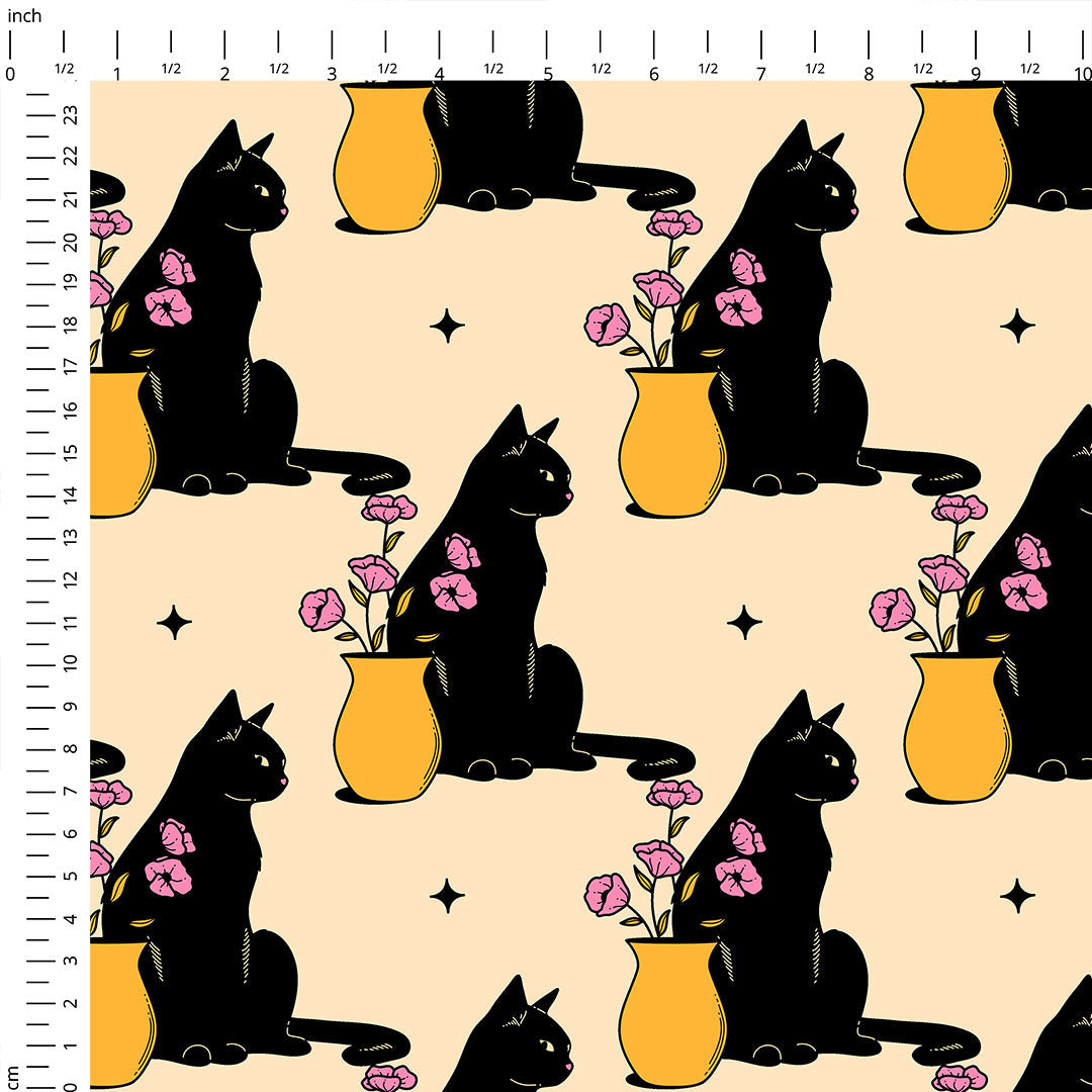 Playful Cat Cream Fabric