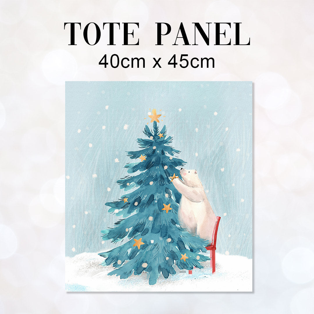 TOTE Polar Bears Christmas Fabric Bag Panel
