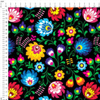 Polish Folklore Lowicz Black Floral Fabric