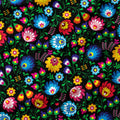 Polish Folklore Lowicz Black Floral Fabric