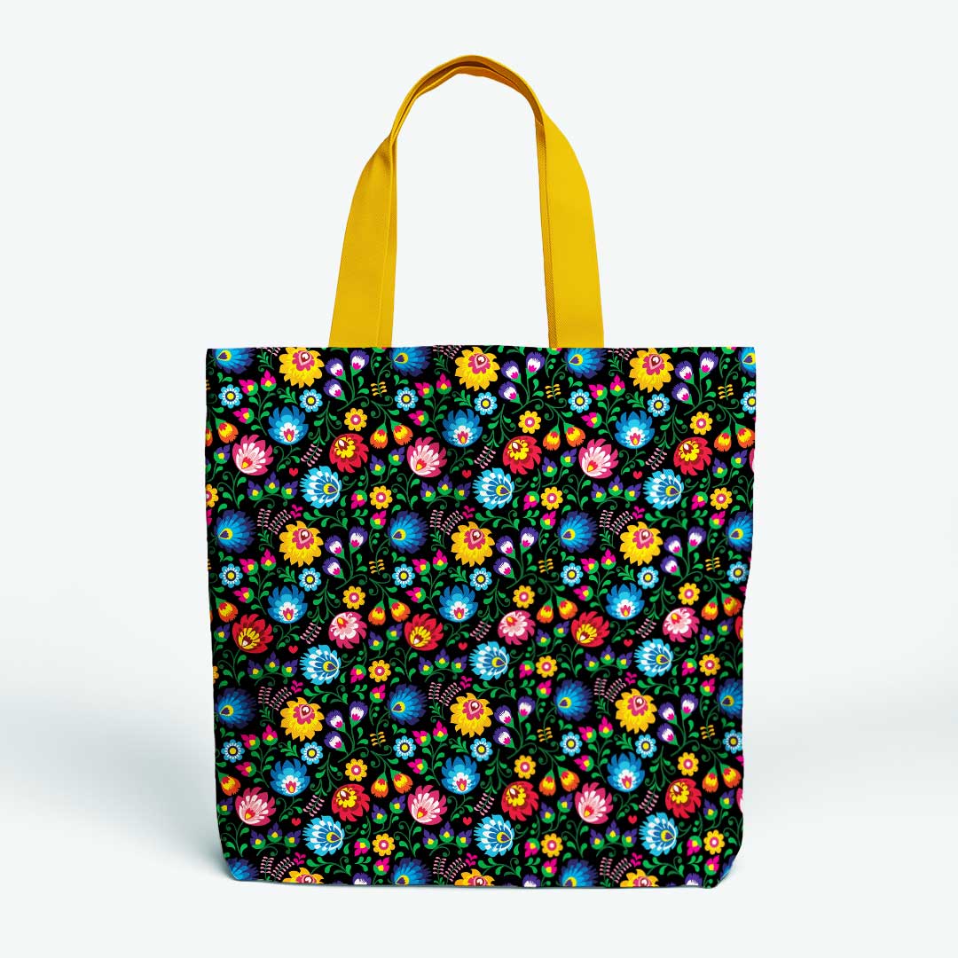 Polish Folklore Lowicz Black Floral Fabric