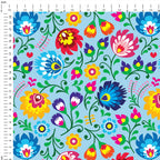 Polish Folklore Lowicz Blue Floral Fabric