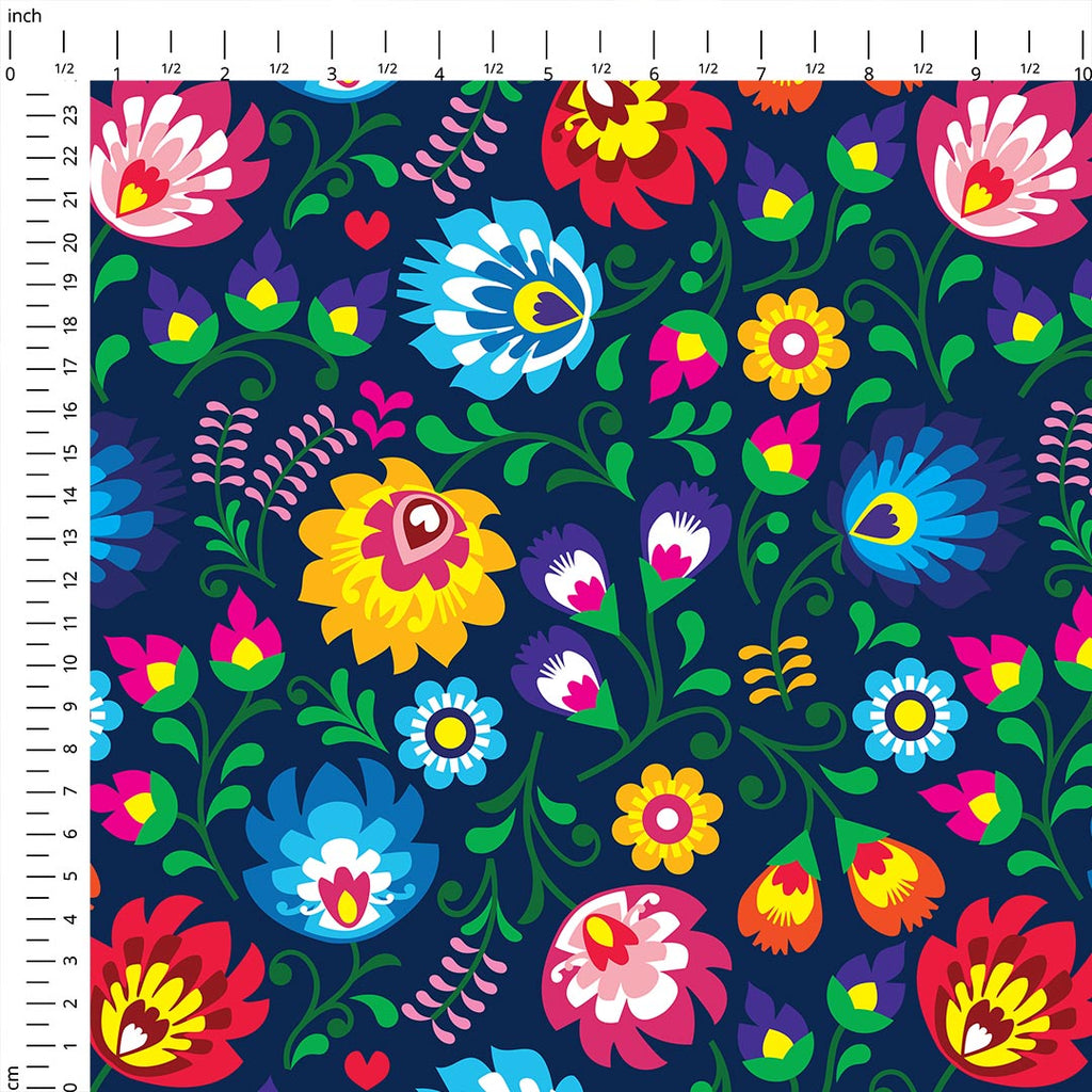 Polish Folklore Lowicz Navy Floral Fabric