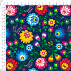 Polish Folklore Lowicz Navy Floral Fabric