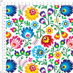 Polish Folklore Lowicz White Floral Fabric
