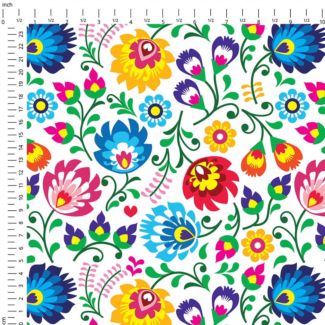 Polish Folklore Lowicz White Floral Fabric