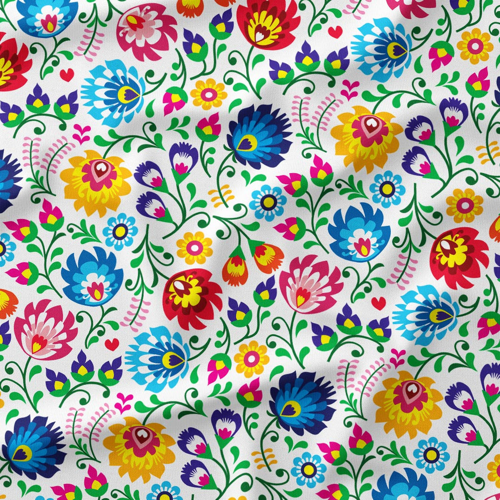 Polish Folklore Lowicz White Floral Fabric