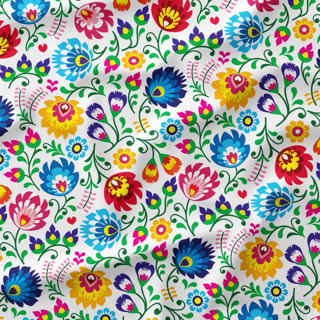 Polish Folklore Lowicz White Floral Fabric