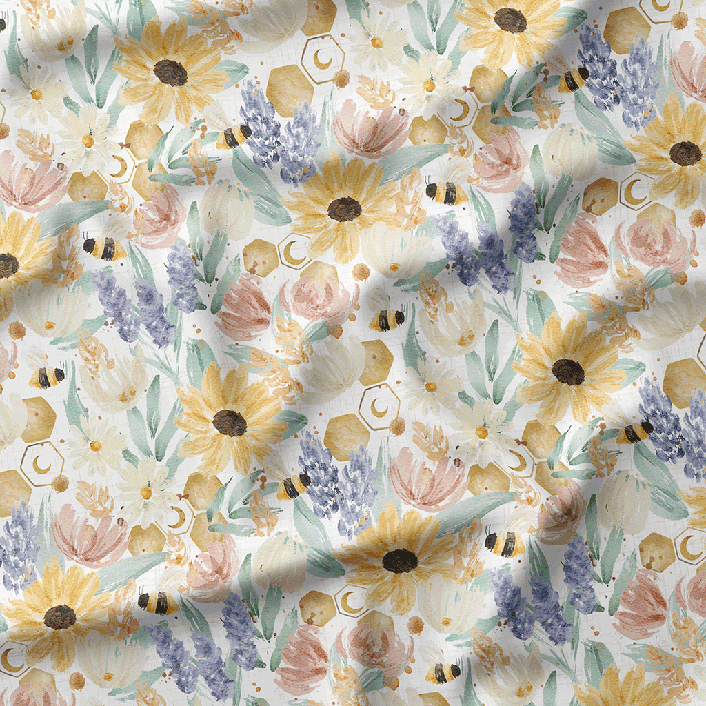 Floral Spring Bees Fabric