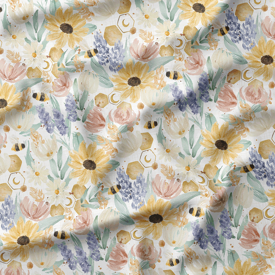 Floral Spring Bees Fabric