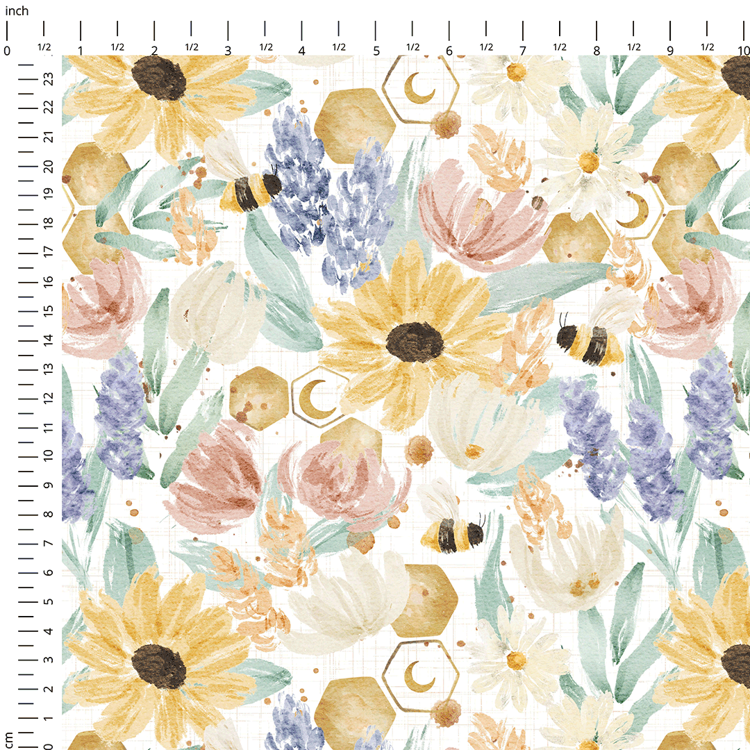 Floral Spring Bees Fabric