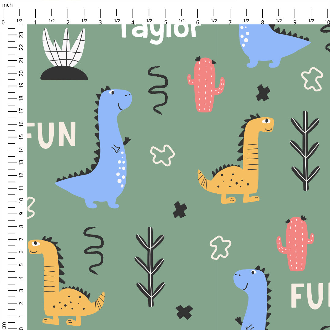 Personalised Cute Green Dinos Fabric