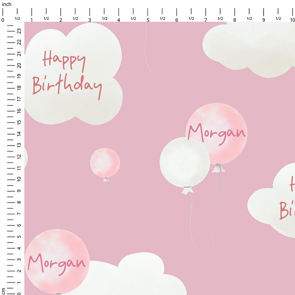Personalised Birthday Girl Balloons Fabric