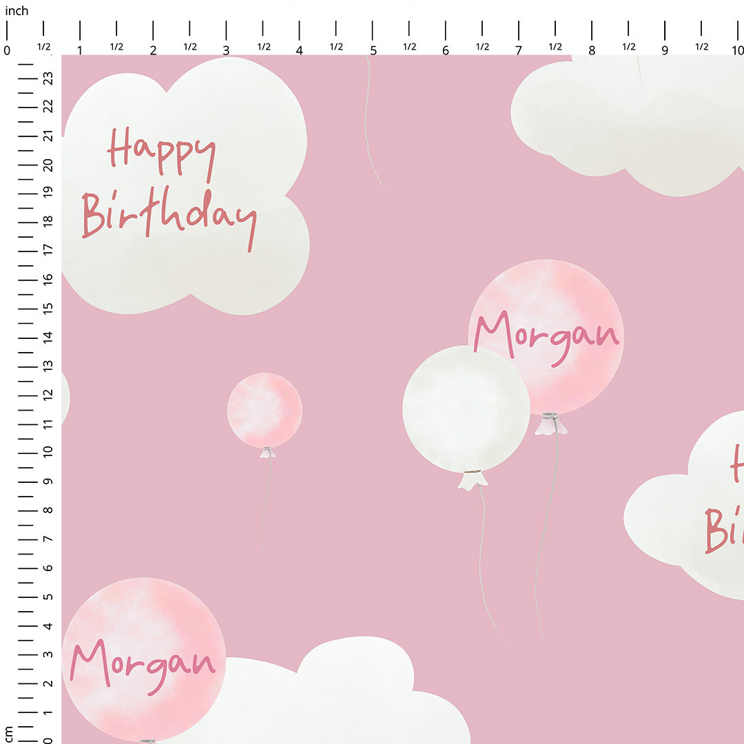 Personalised Birthday Girl Balloons Fabric