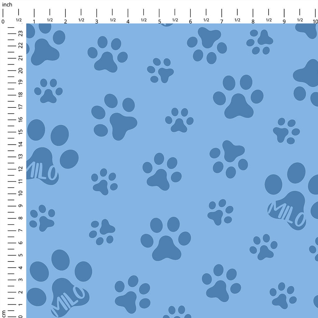 Personalised Paw Prints Blue Fabric