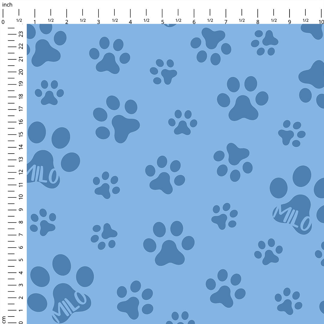 Personalised Paw Prints Blue Fabric