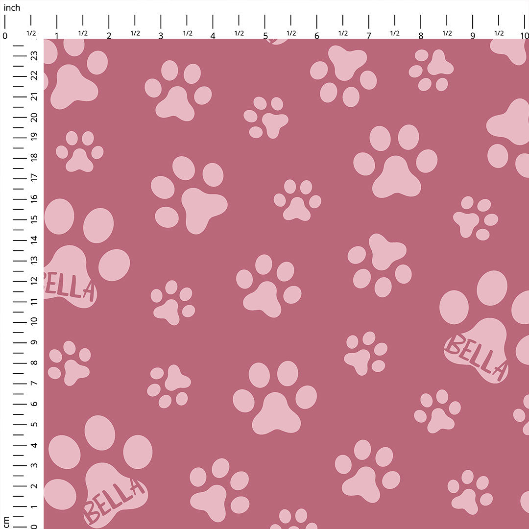 Personalised Paw Prints Pink Fabric