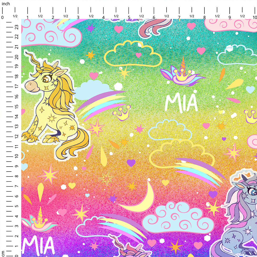 Personalised Rainbow Unicorns Fabric
