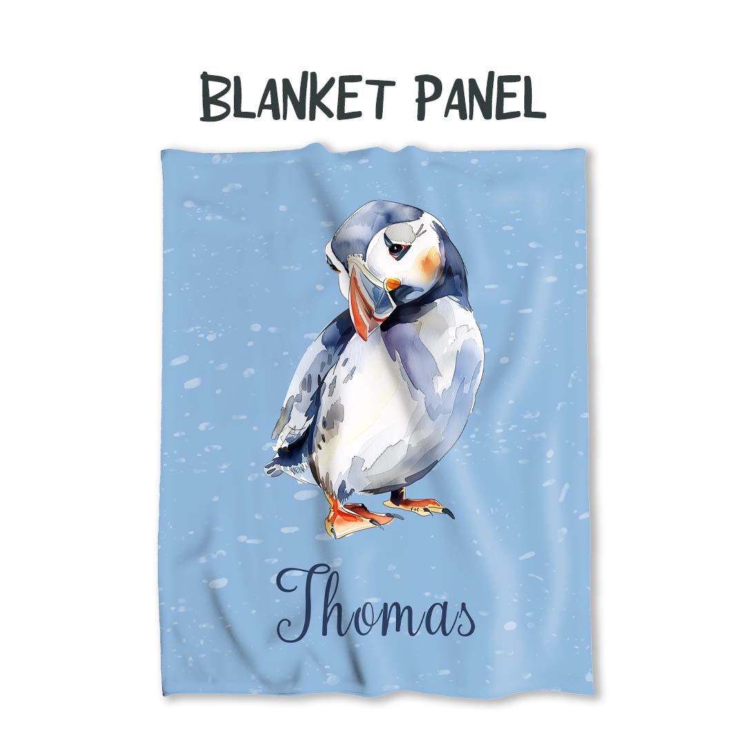 Personalised Puffin Blue Fabric Blanket Panel BP-57