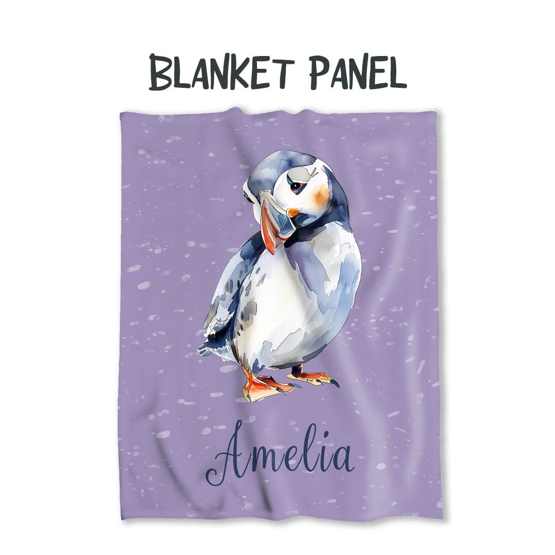 Personalised Puffin Heather Fabric Blanket Panel BP-58