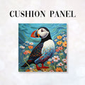 CUSHION Fabric Panel Puffin and Flowers