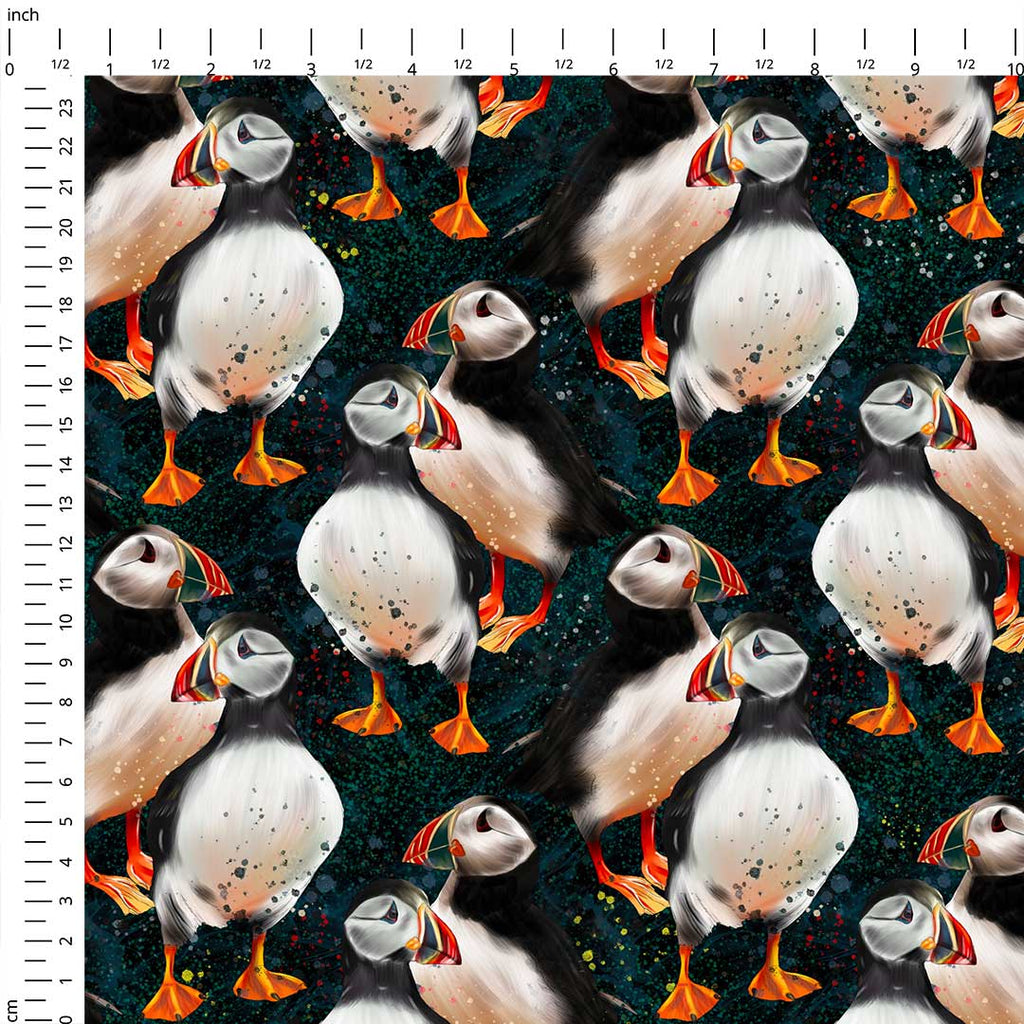 Puffins Black Fabric