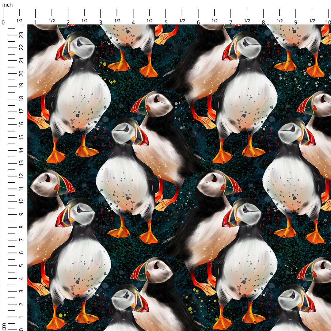 Puffins Black Fabric
