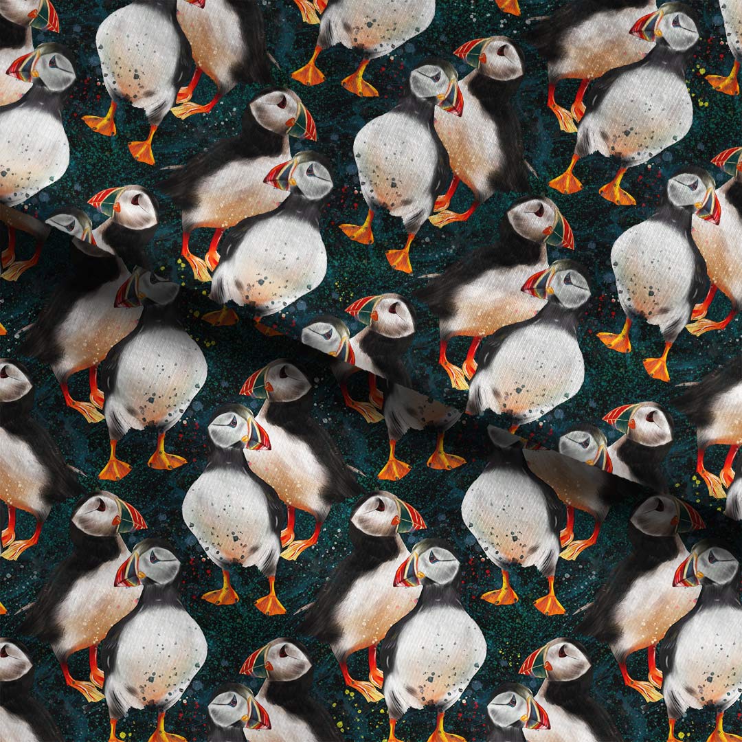 Puffins Black Fabric