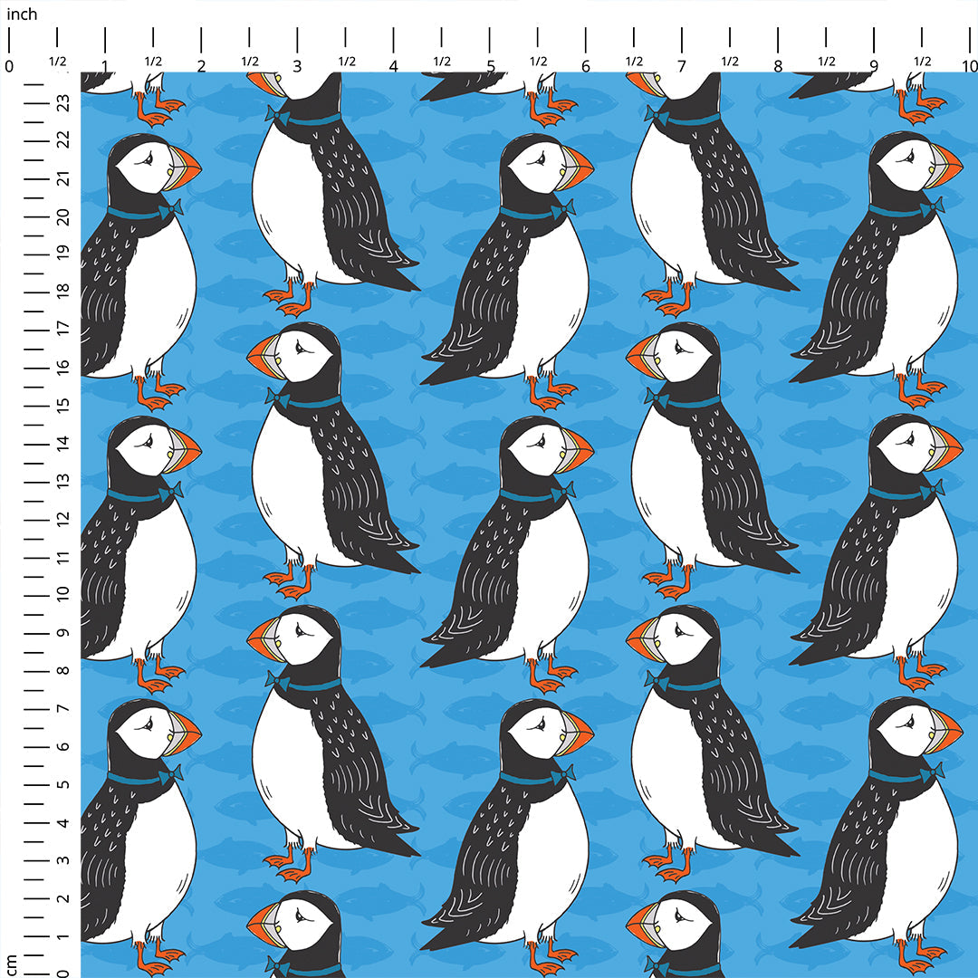 Puffins Blue Fabric