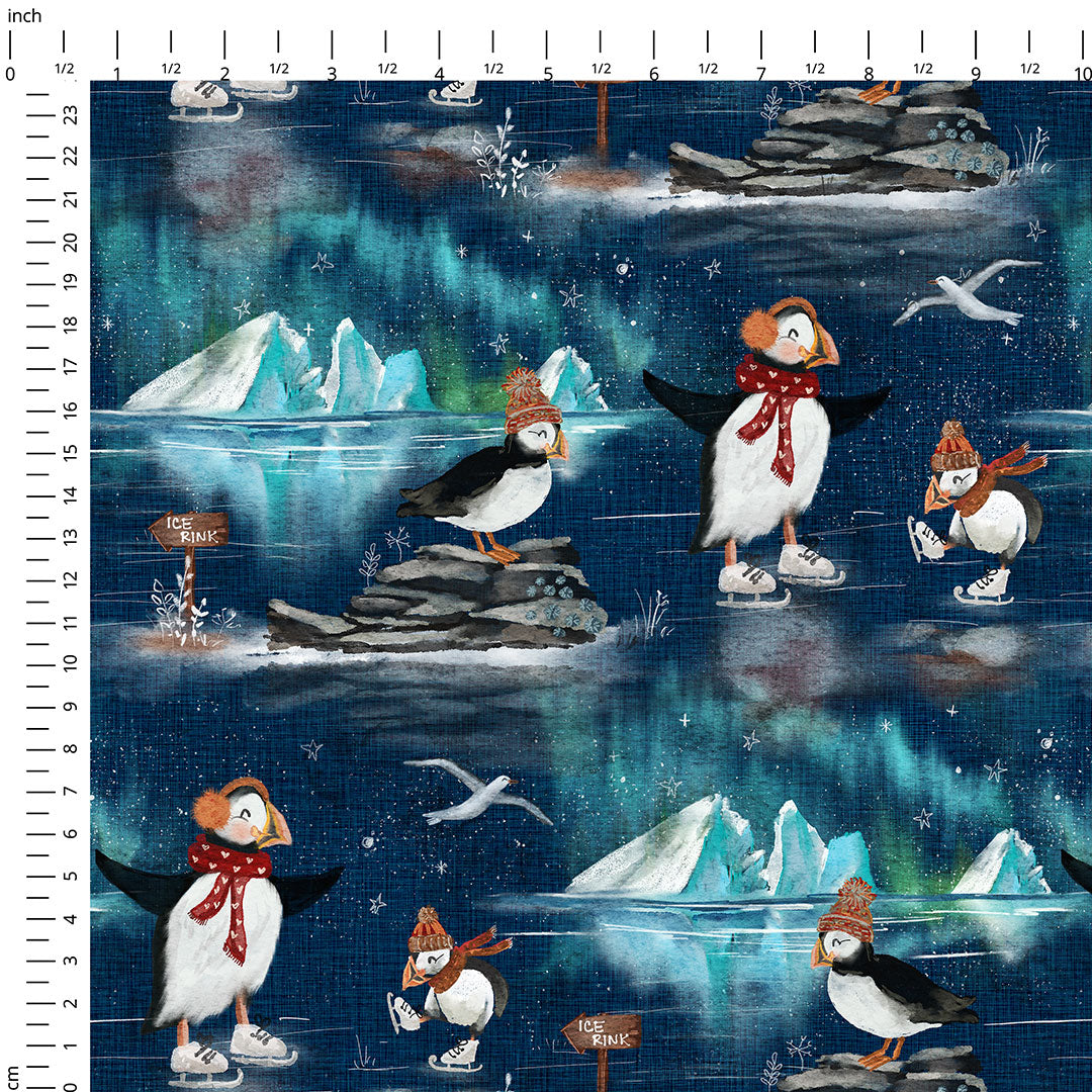 Puffins Ice Skating Fabric