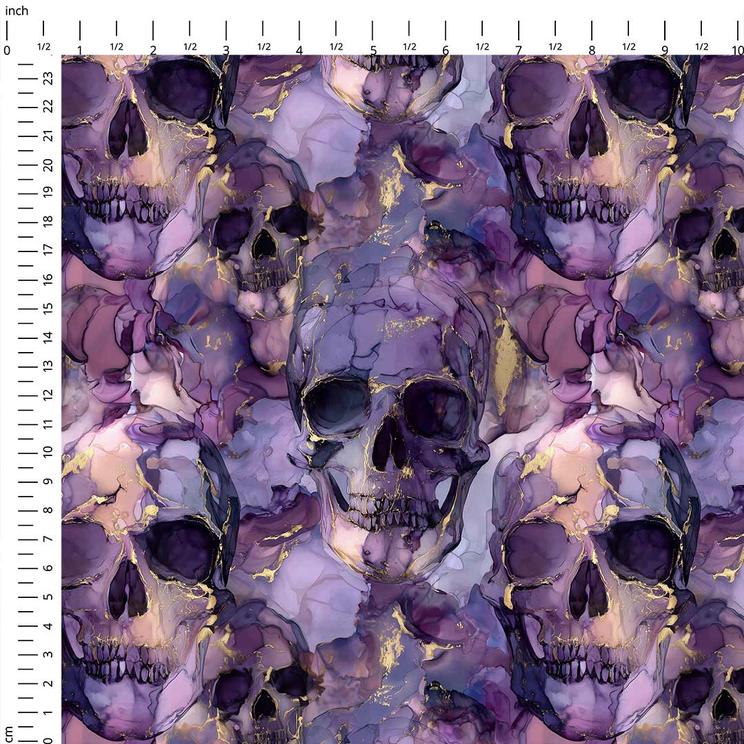 Purple Ink Skulls Fabric