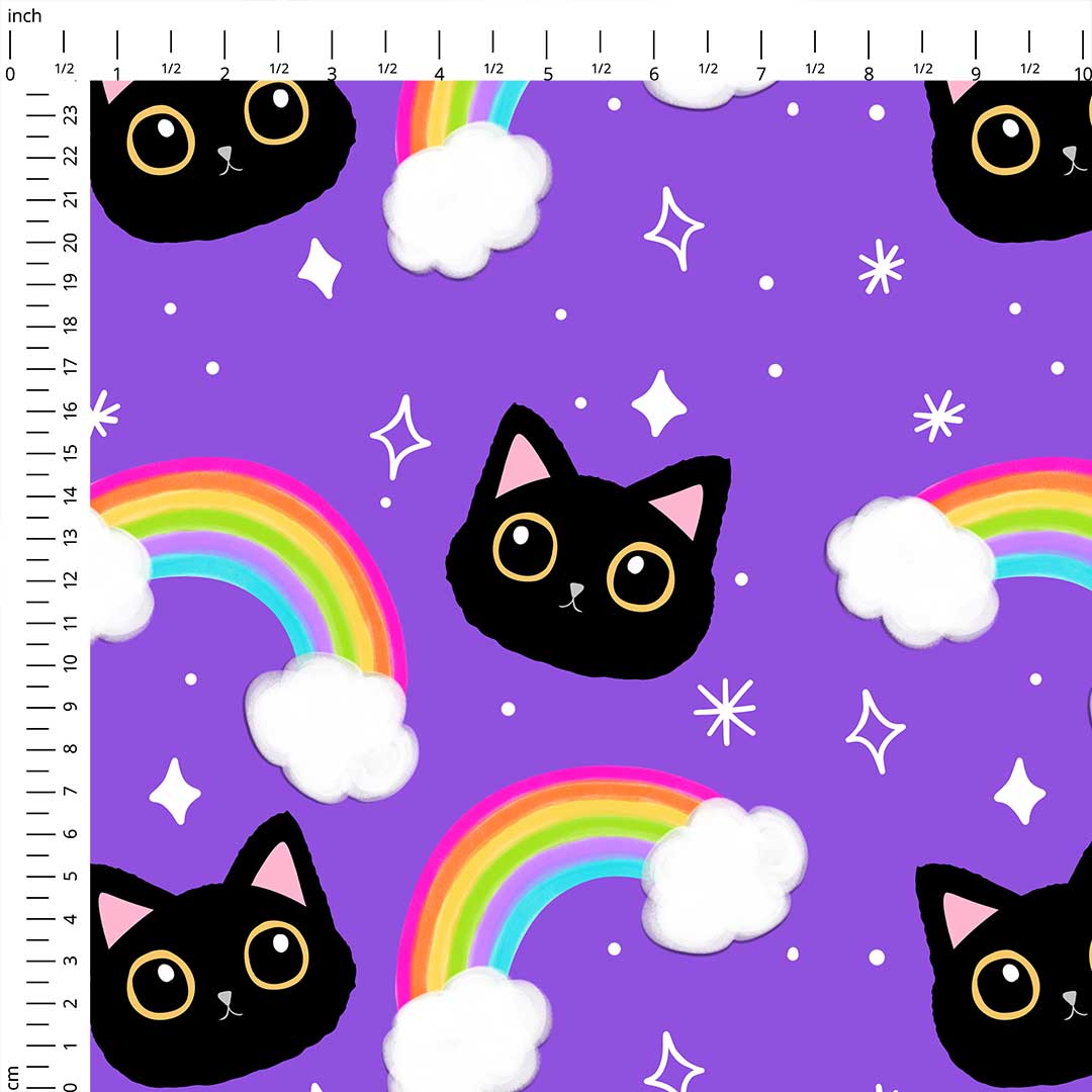 Purple Rainbow Cats Fabric