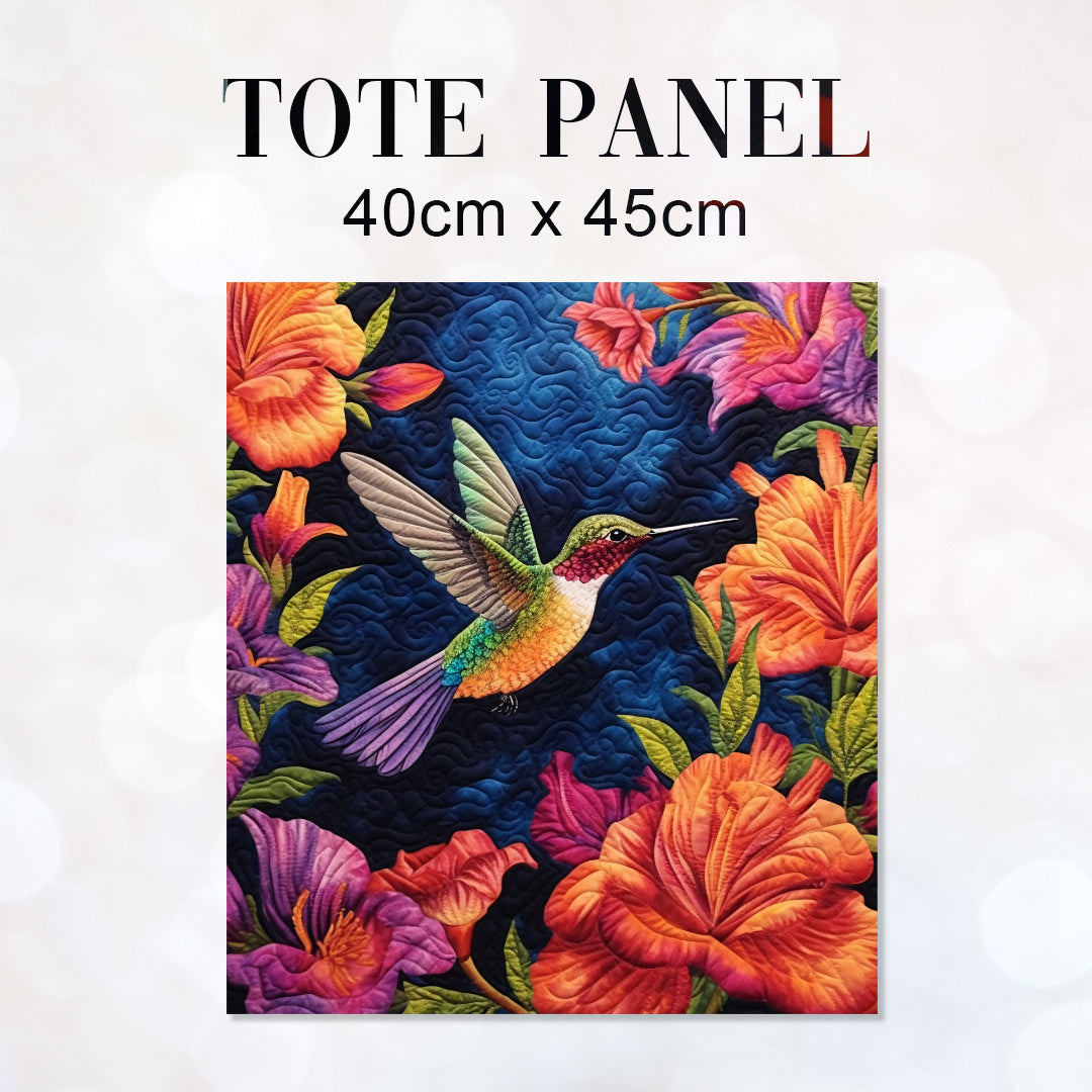 TOTE Quilted Hummingbird Blue Fabric Bag Panel