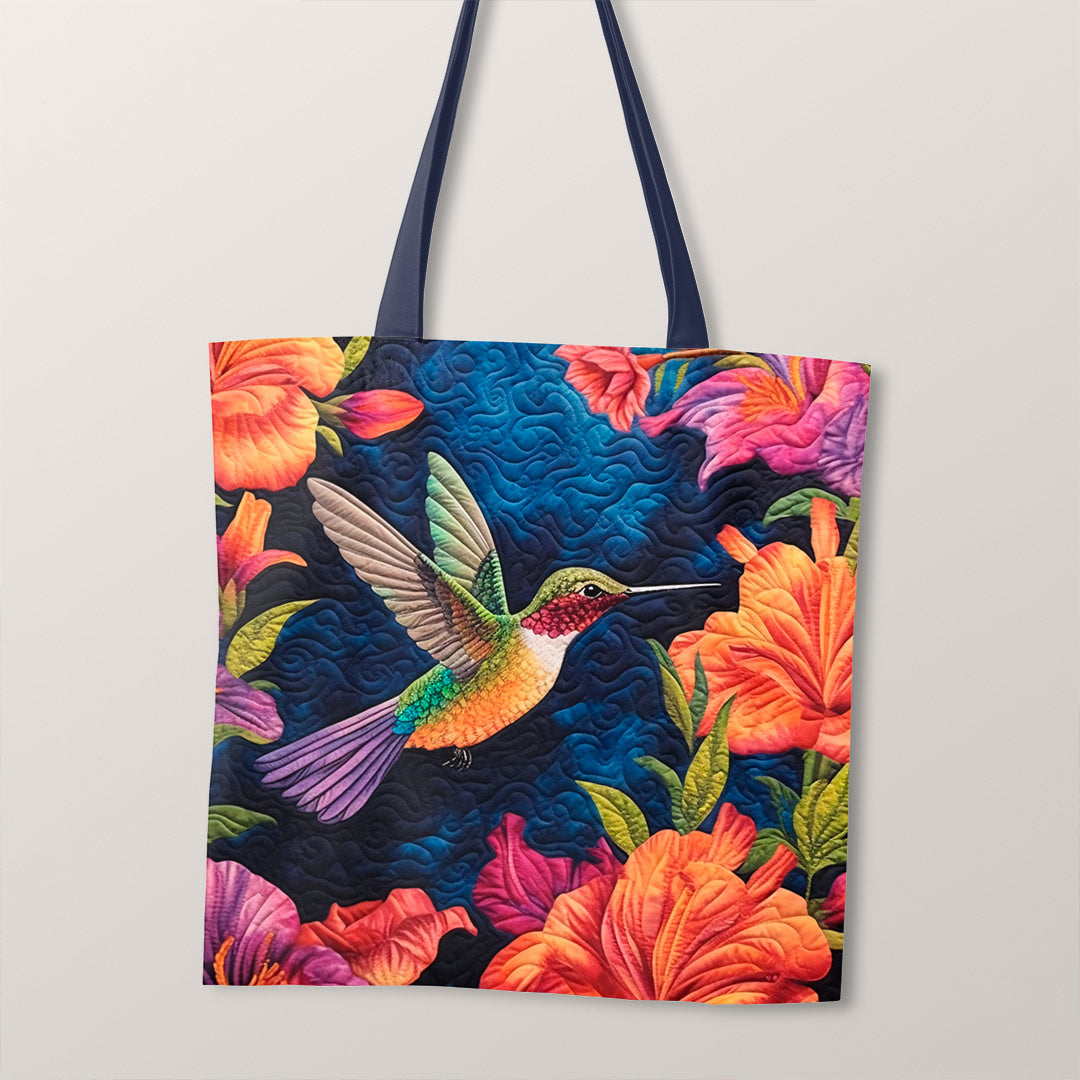 TOTE Quilted Hummingbird Blue Fabric Bag Panel