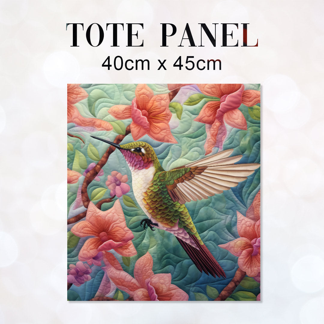 TOTE Quilted Hummingbird Green Fabric Bag Panel