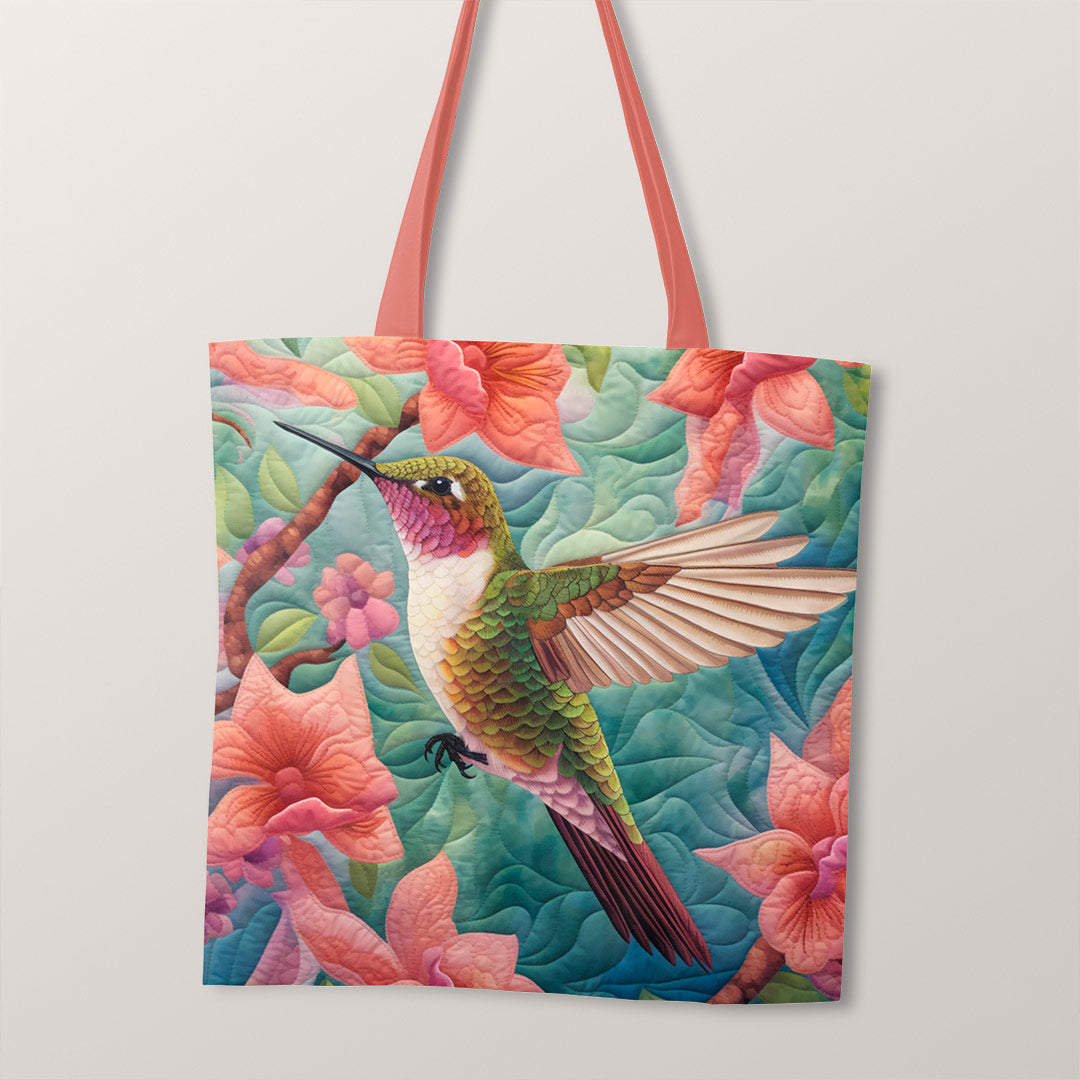 TOTE Quilted Hummingbird Green Fabric Bag Panel